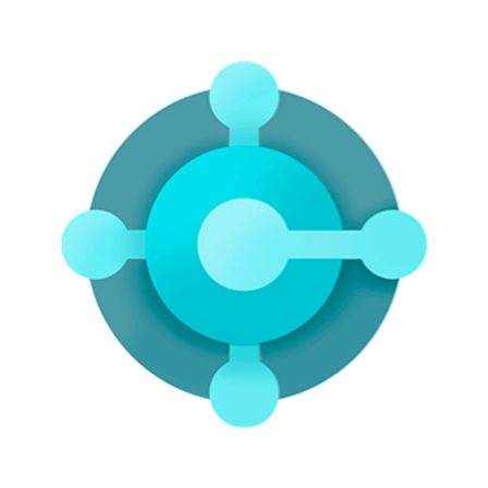 A circular icon with interconnected blue nodes and a central hub, symbolizing connectivity, collaboration, or a networked system.