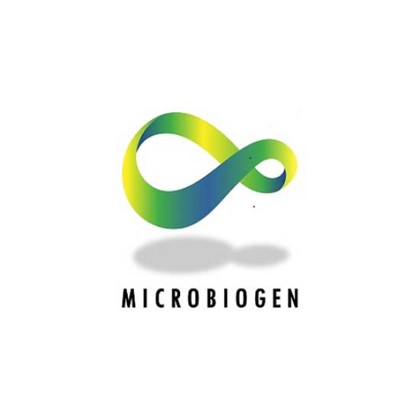 Microbiogen logo in white circle.